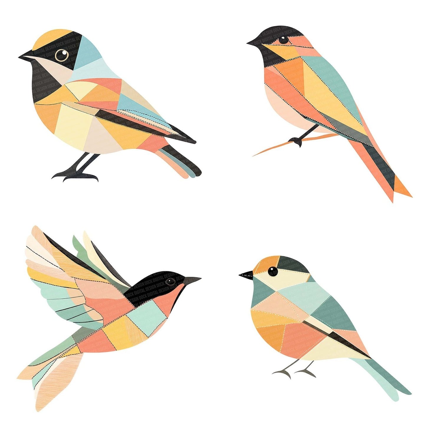 Patchwork Bird Pastels Clipart Set (DDD006260)