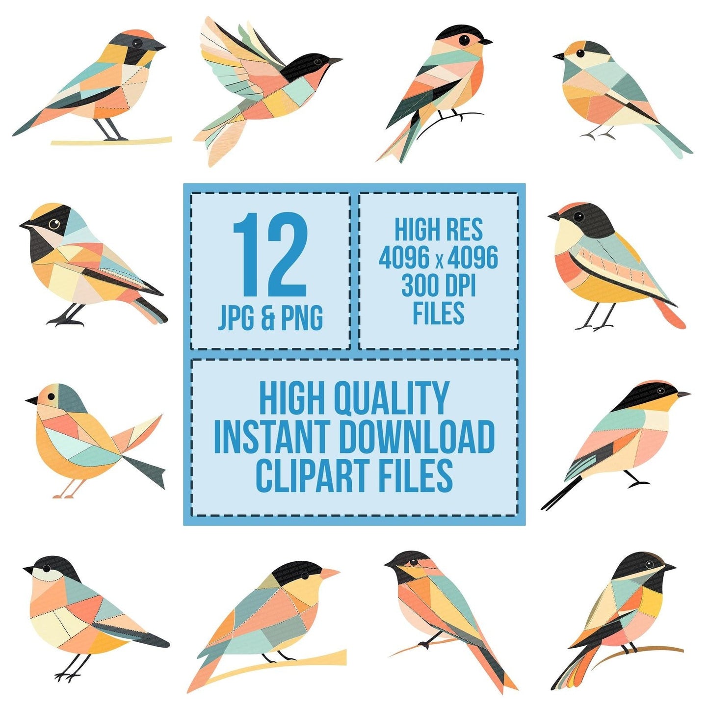Patchwork Bird Pastels Clipart Set (DDD006260)