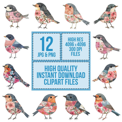 Patchwork Robin Clipart Set (DDD006266)