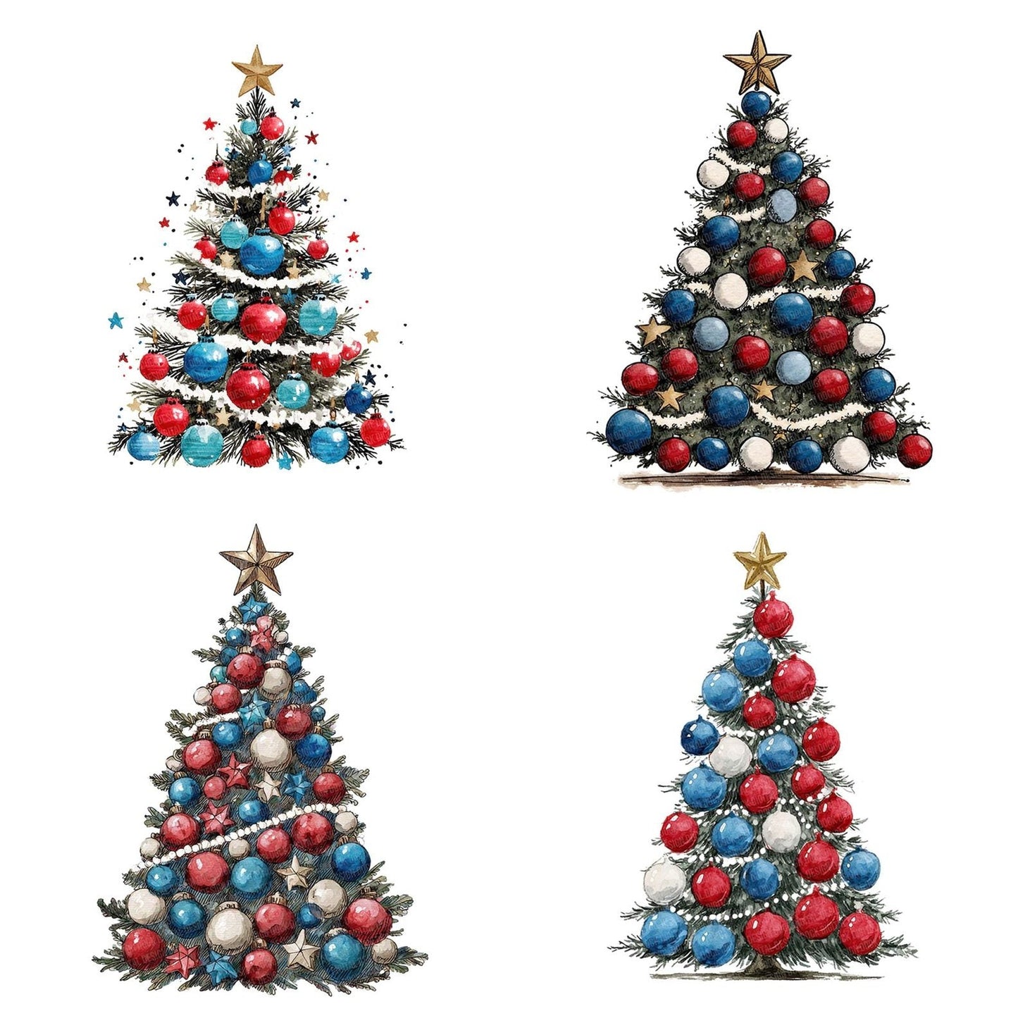 Patriotic Christmas Tree Clipart Set (DDD006270)