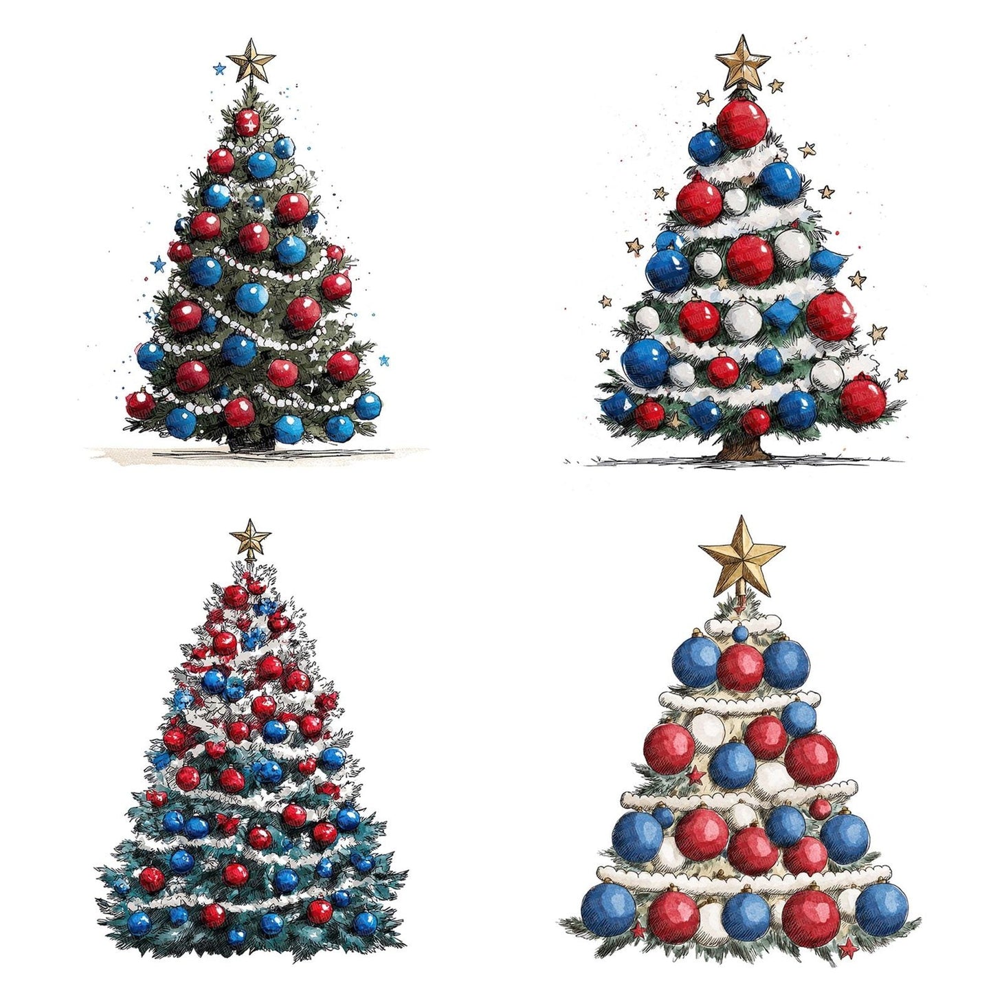 Patriotic Christmas Tree Clipart Set (DDD006270)