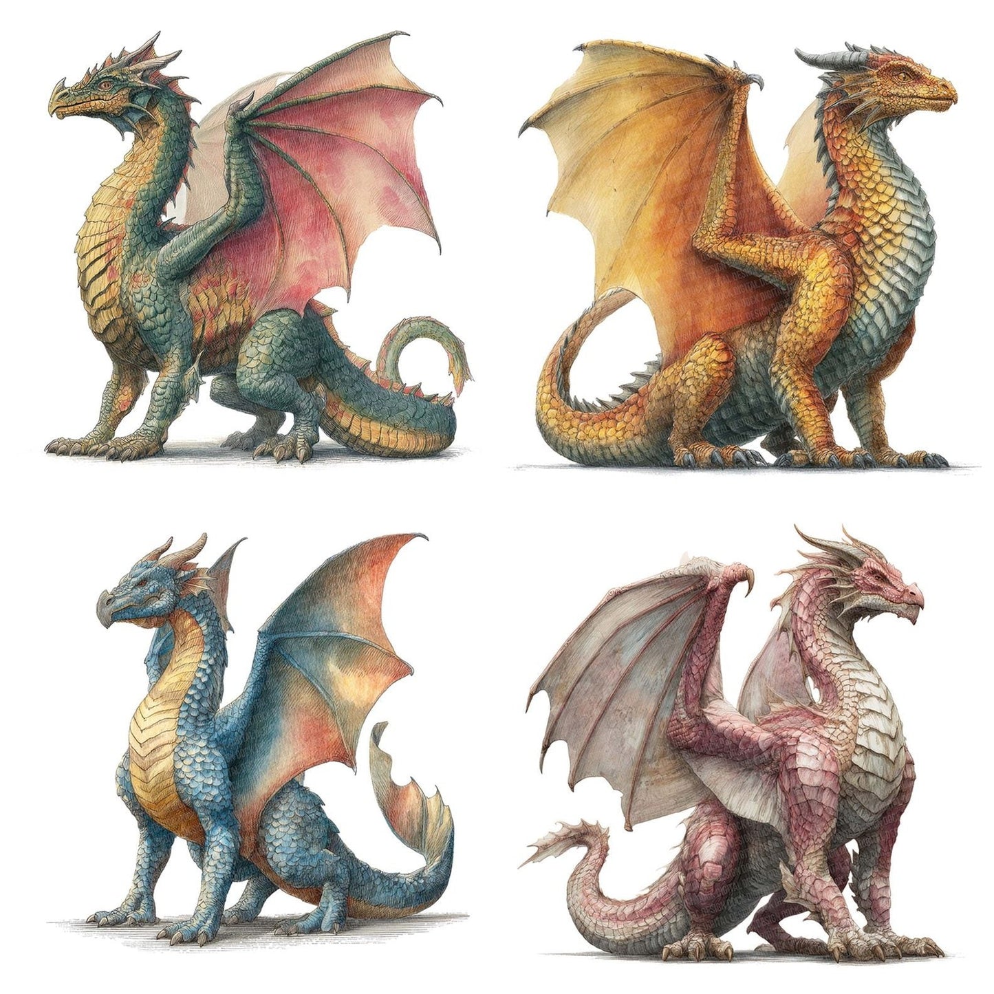 Perched Realistic Dragon Clipart Set (DDD006282)