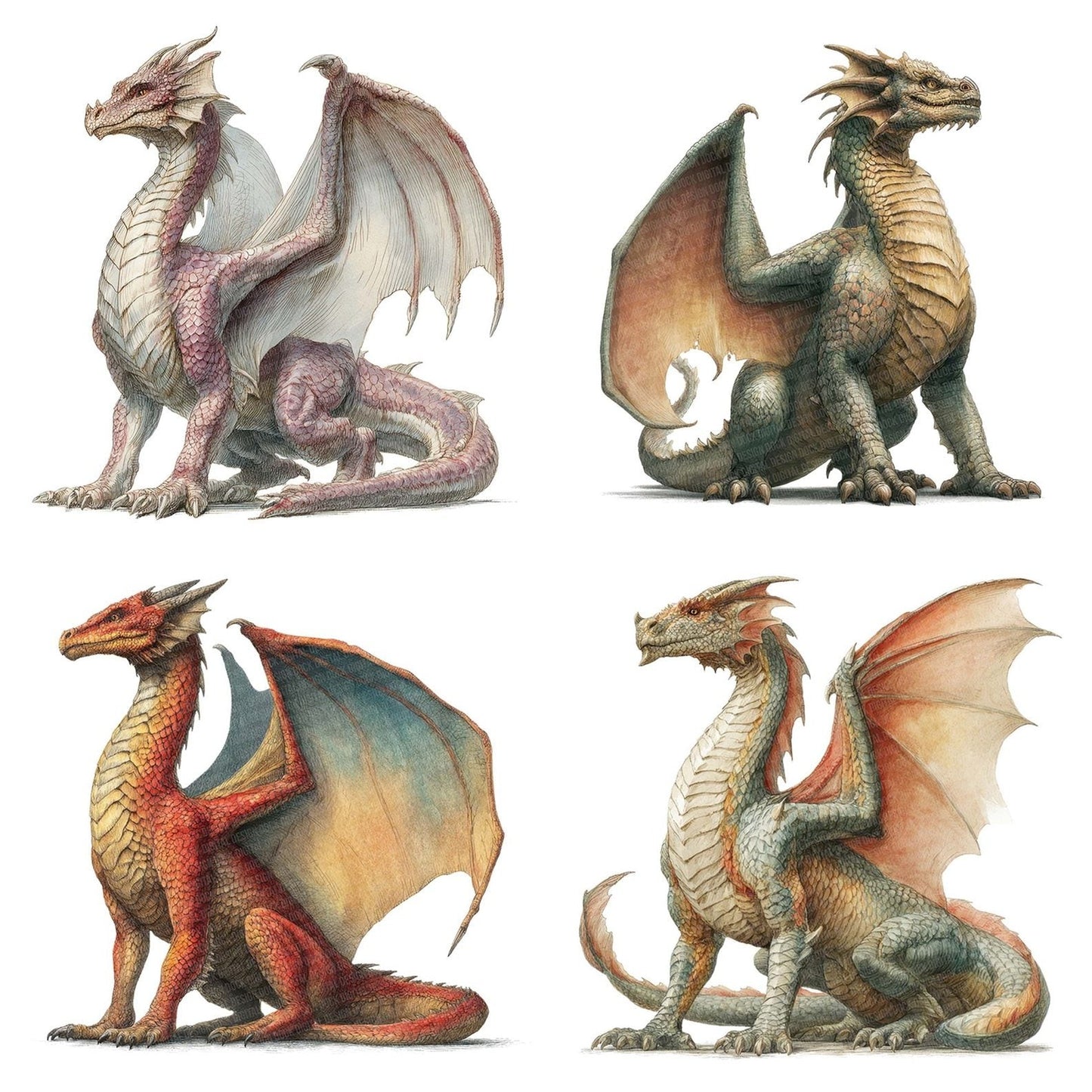 Perched Realistic Dragon Clipart Set (DDD006282)