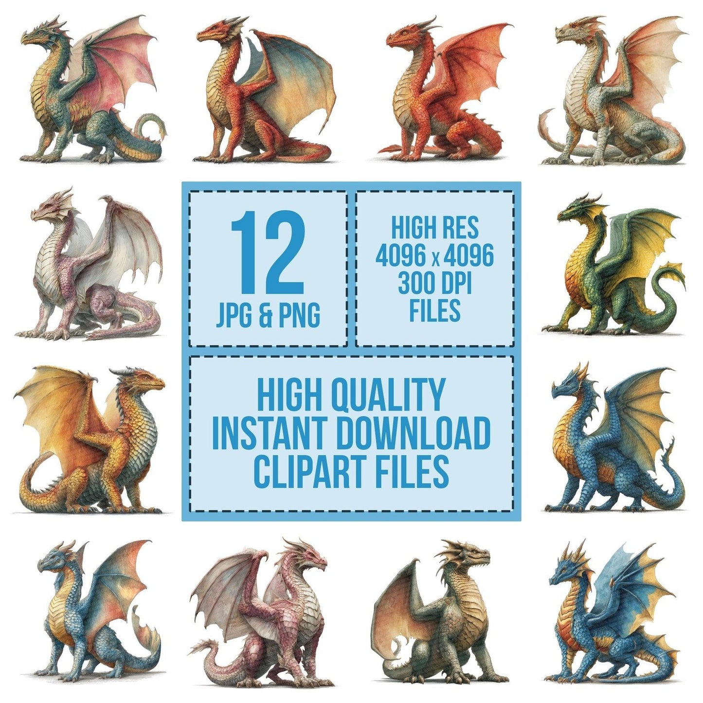 Perched Realistic Dragon Clipart Set (DDD006282)