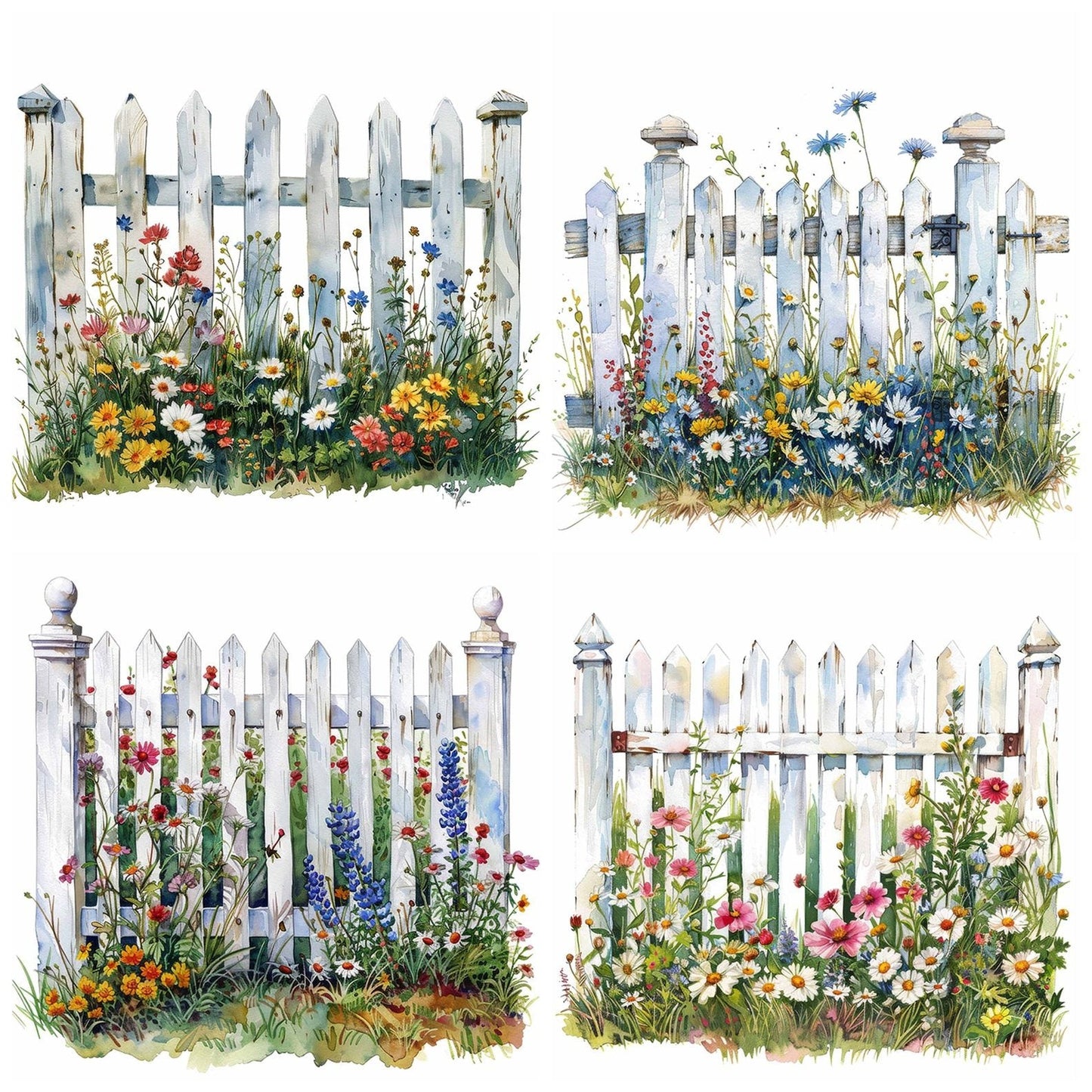 Picket Gate Fence Wildflowers Clipart Set (DDD006288)