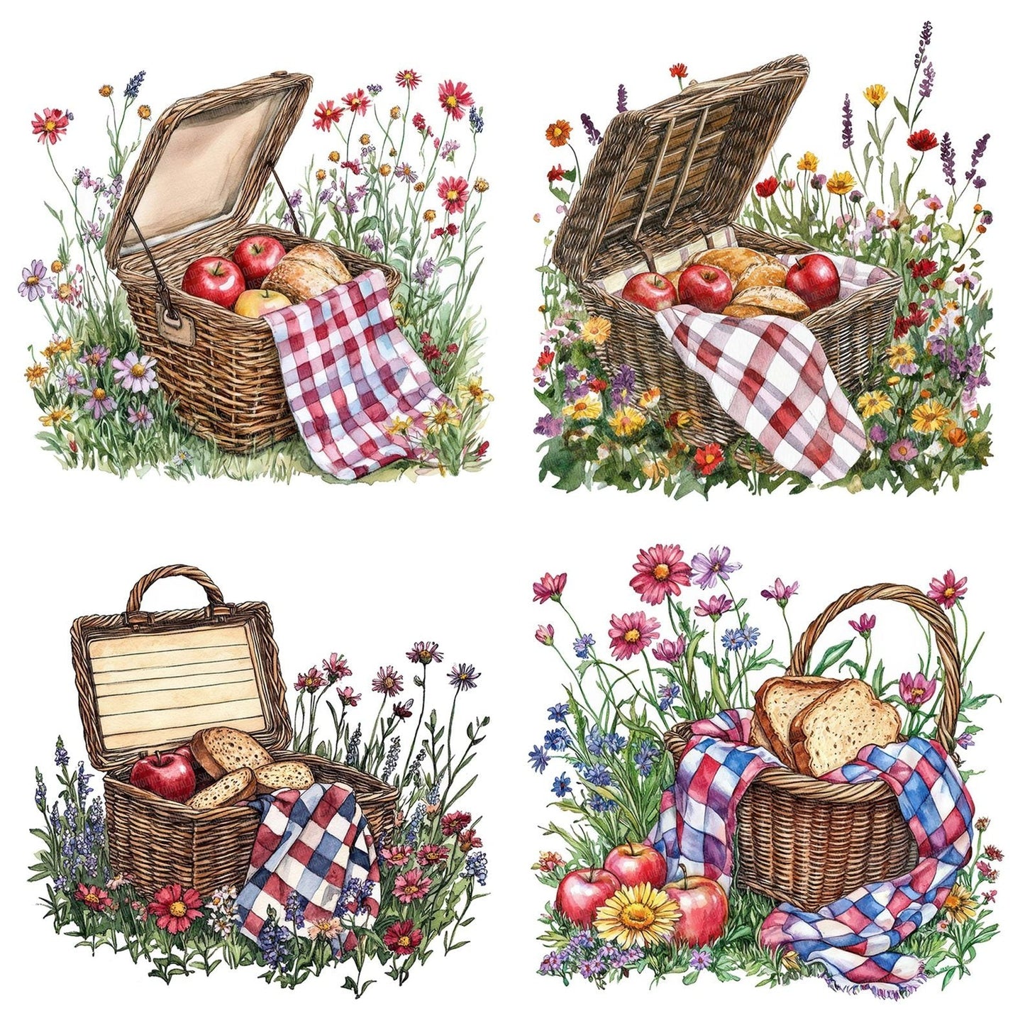 Picnic Basket in Wildflowers Clipart Set (DDD006289)