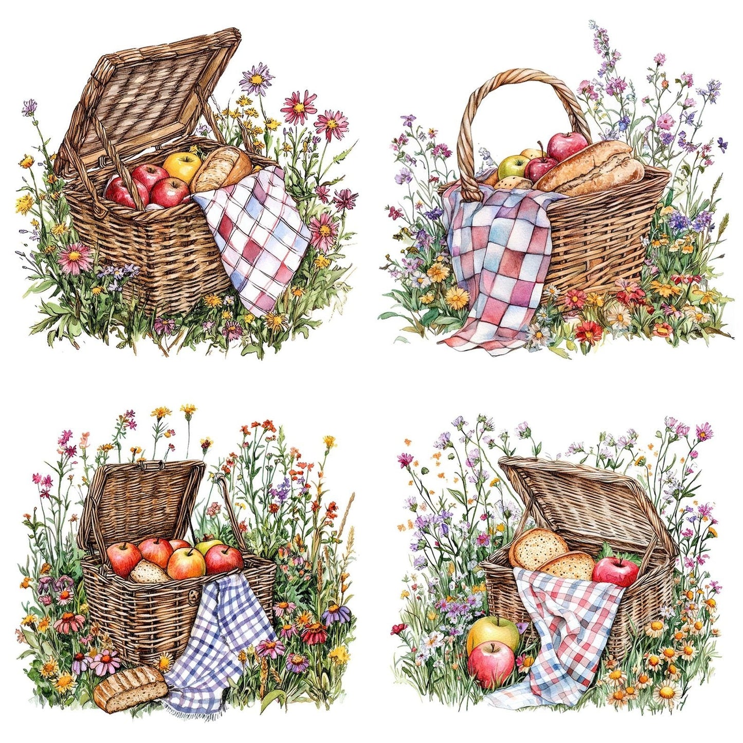 Picnic Basket in Wildflowers Clipart Set (DDD006289)