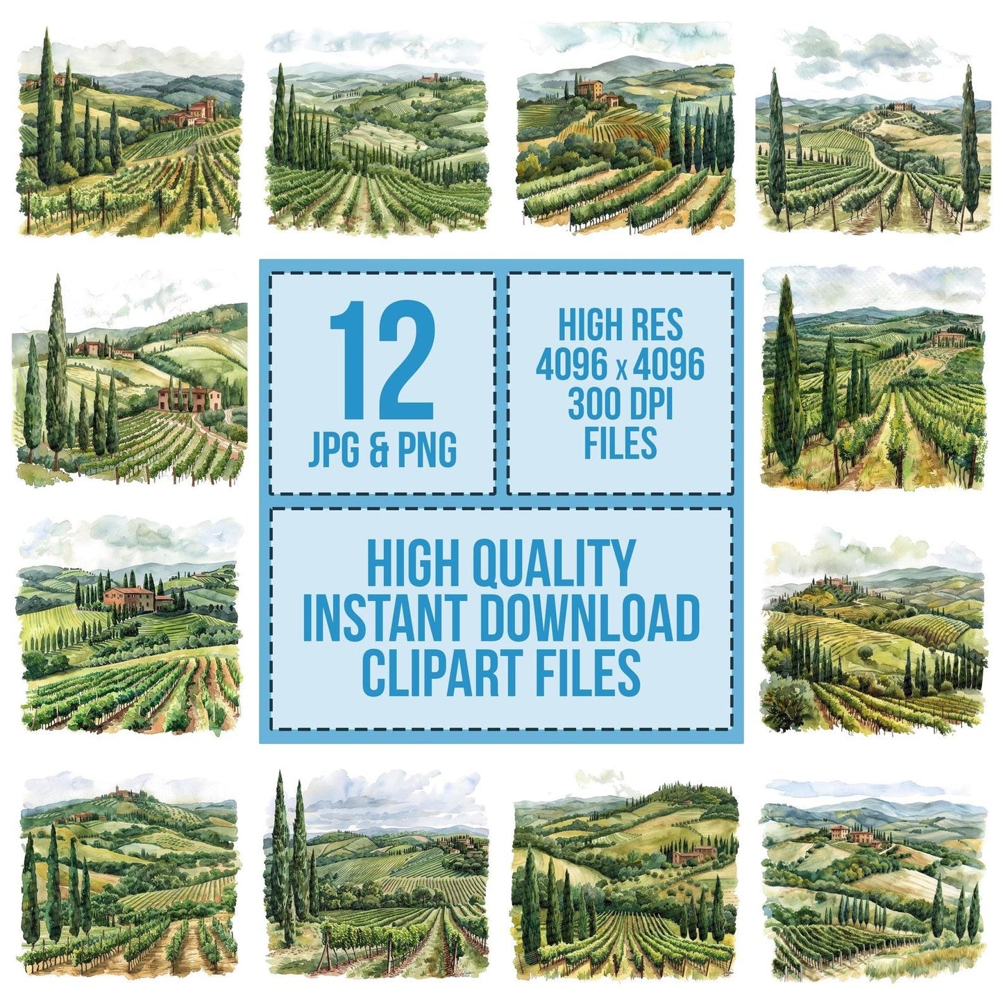 Picturesque Tuscan Vineyard Clipart Set (DDD006290)