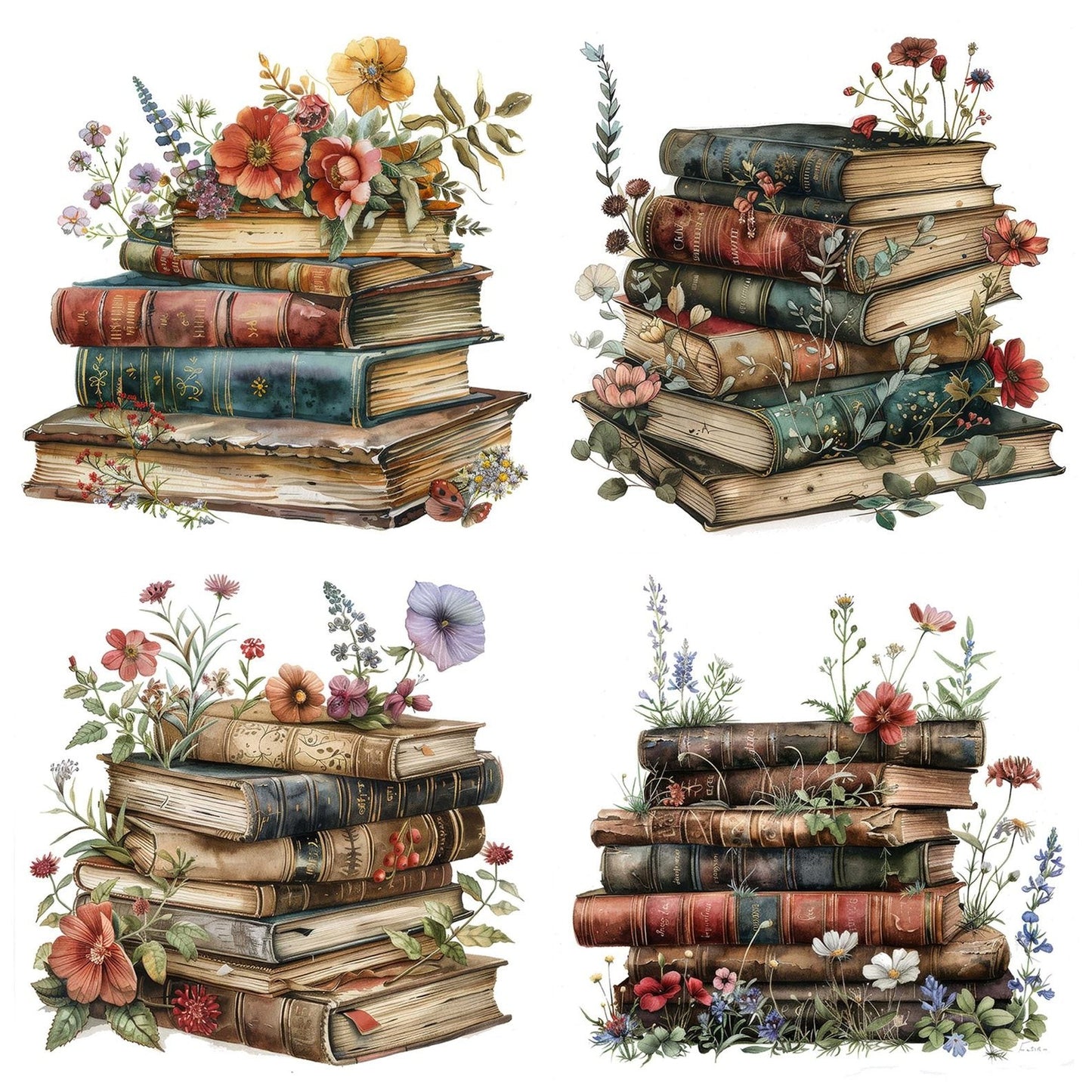 Pile of Vintage Floral Books Clipart Set (DDD006292)