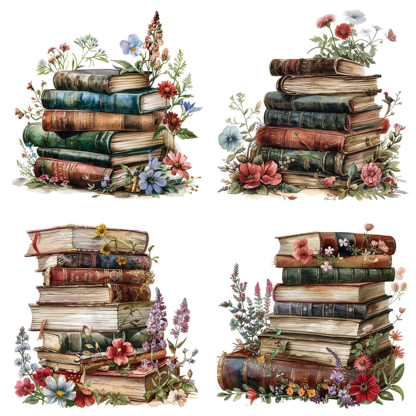 Pile of Vintage Floral Books Clipart Set (DDD006292)