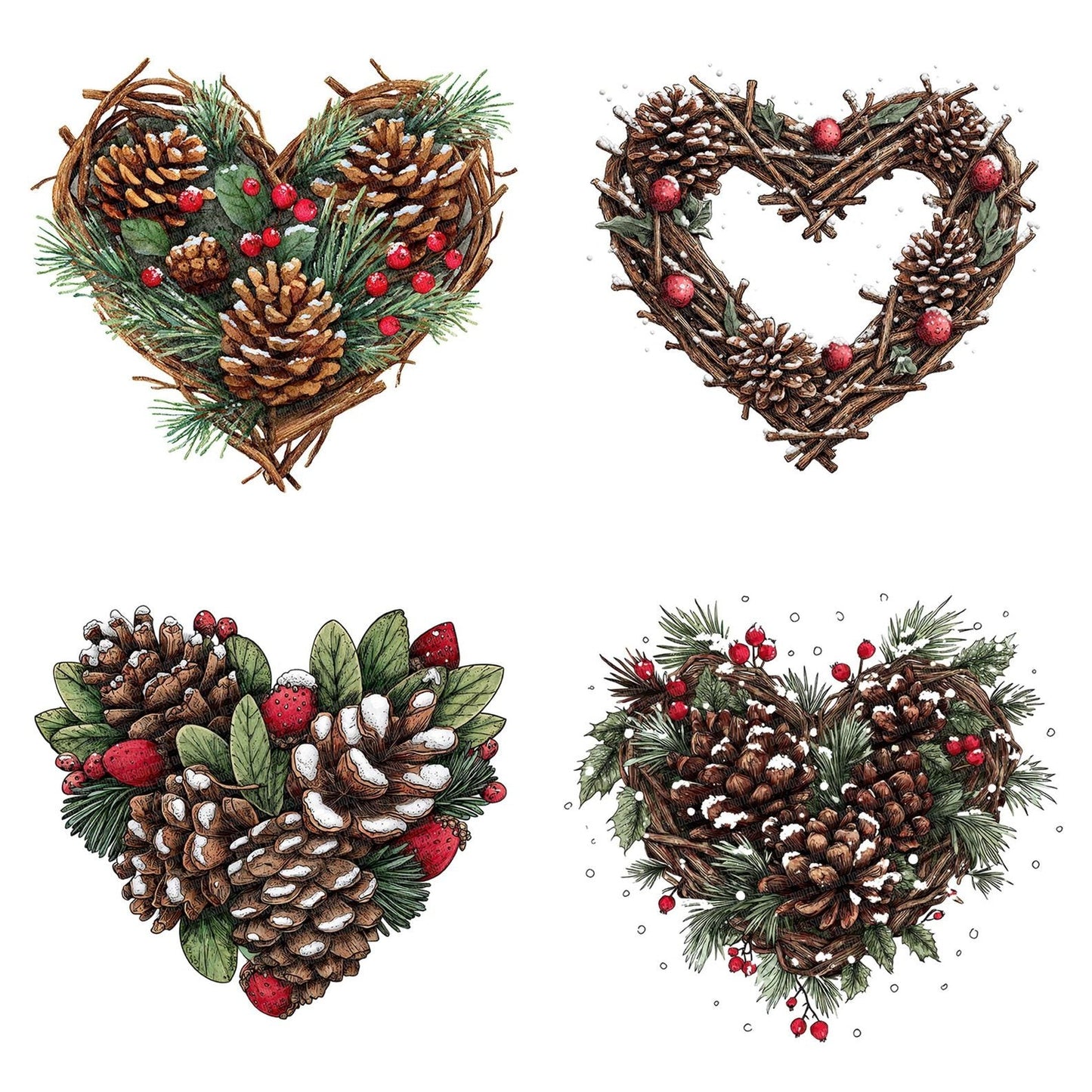Pine Branch Christmas Heart Clipart Set (DDD006294)