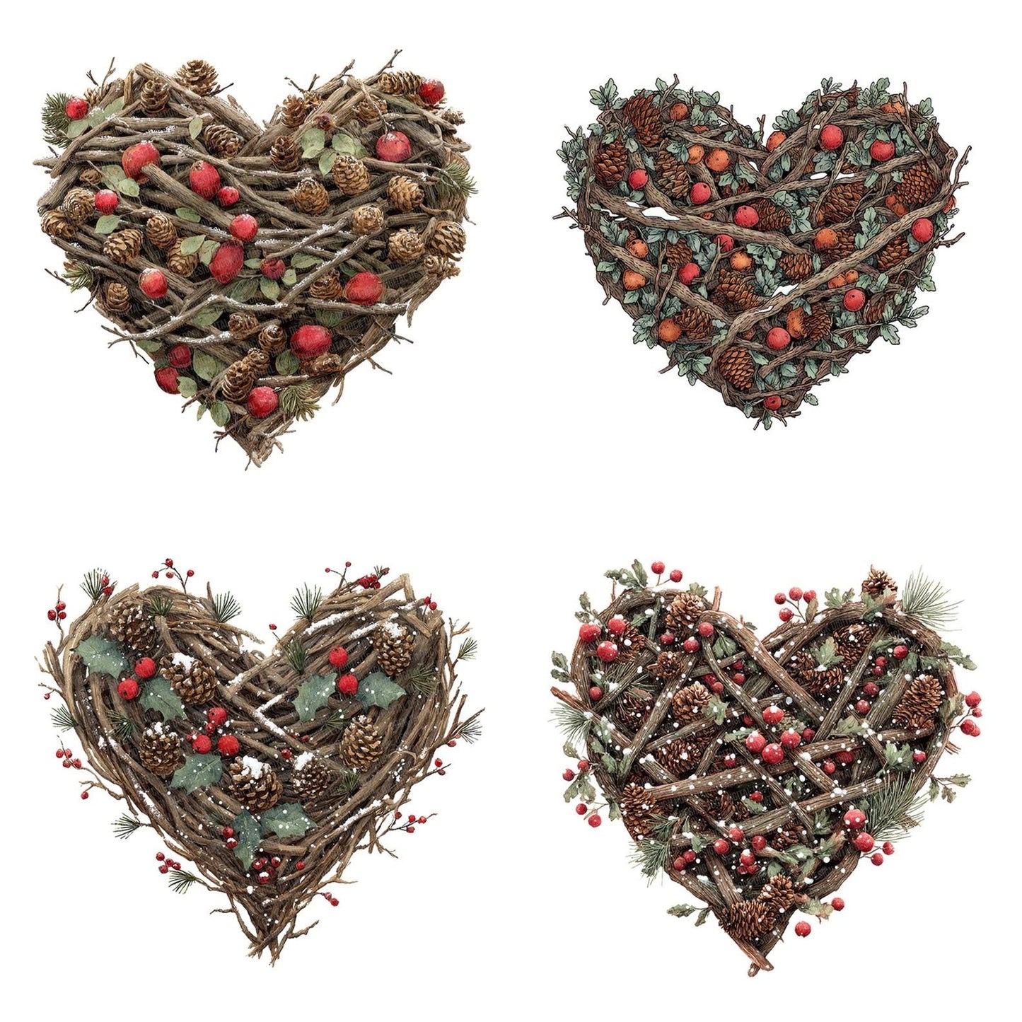 Pine Branch Christmas Heart Clipart Set (DDD006294)