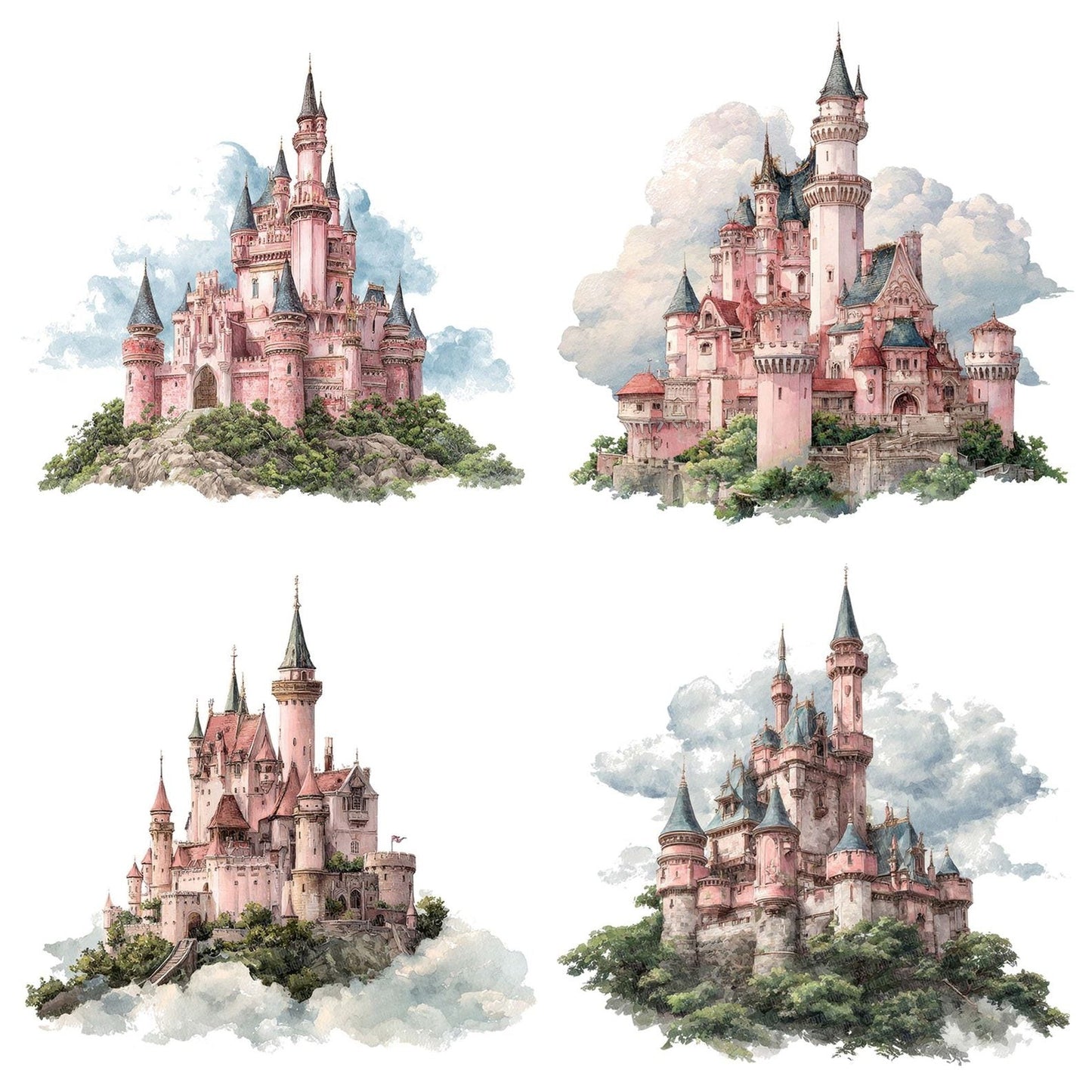 Pink Princess Castle on Hill Clipart Set (DDD006307)