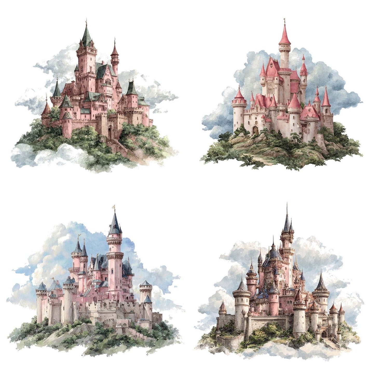 Pink Princess Castle on Hill Clipart Set (DDD006307)