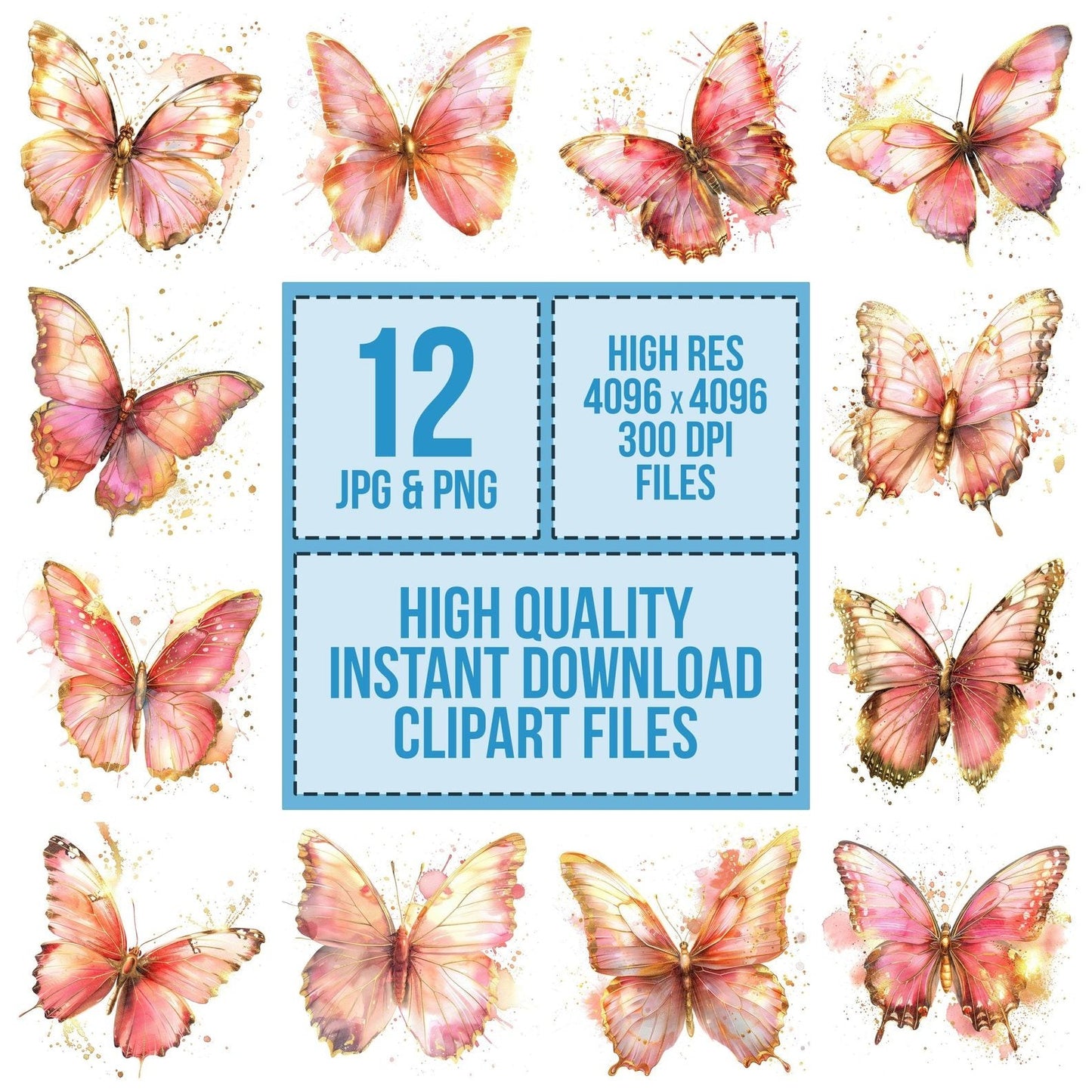 Pink and Gold Butterfly Clipart Set (DDD006299)