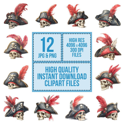 Pirate Hat Feather clipart set cover showing the designs and file details