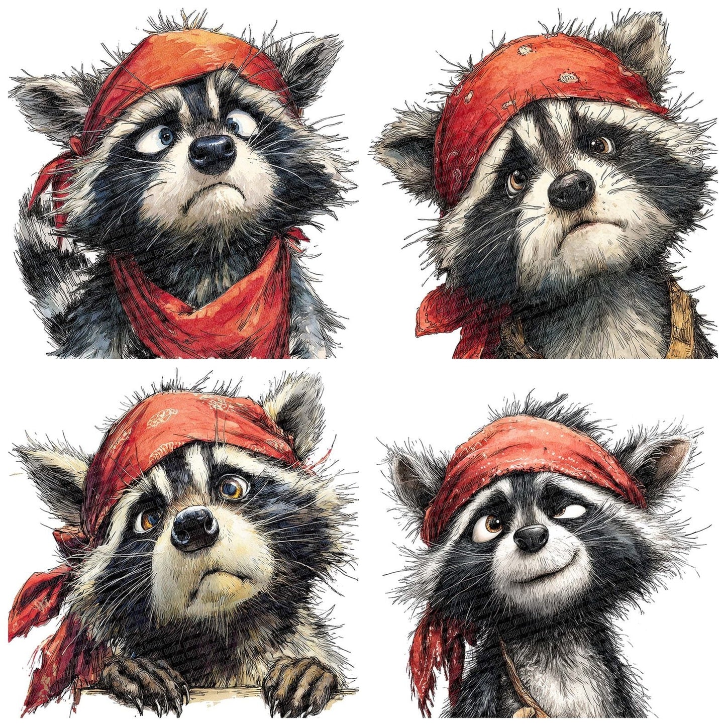 Pirate Raccoon Portrait Clipart Set (DDD006316)