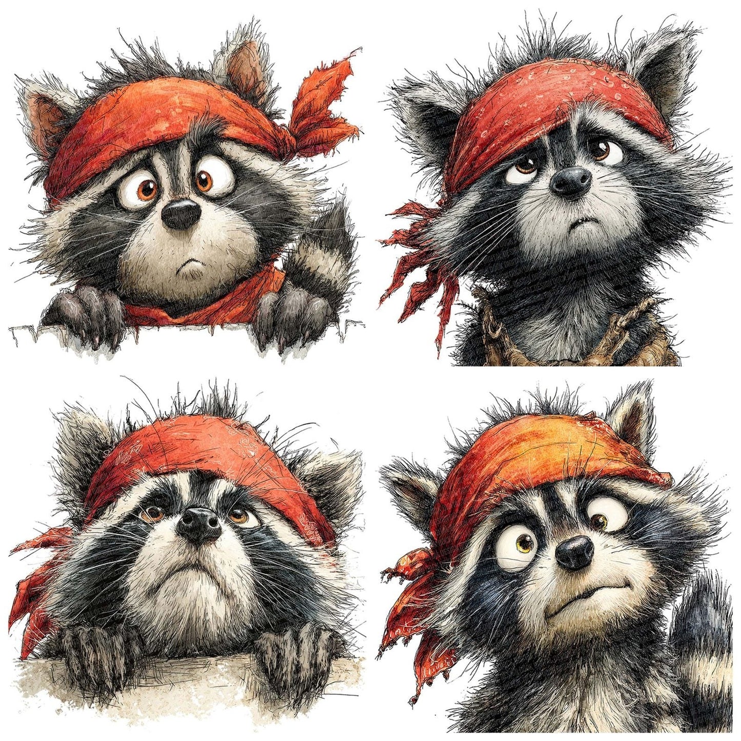 Pirate Raccoon Portrait Clipart Set (DDD006316)