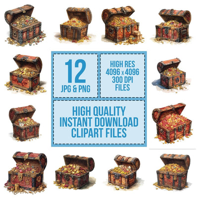 Pirate Treasure Chest clipart set cover showing the designs and file details