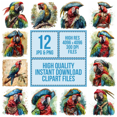 Pirates Parrot clipart set cover showing the designs and file details