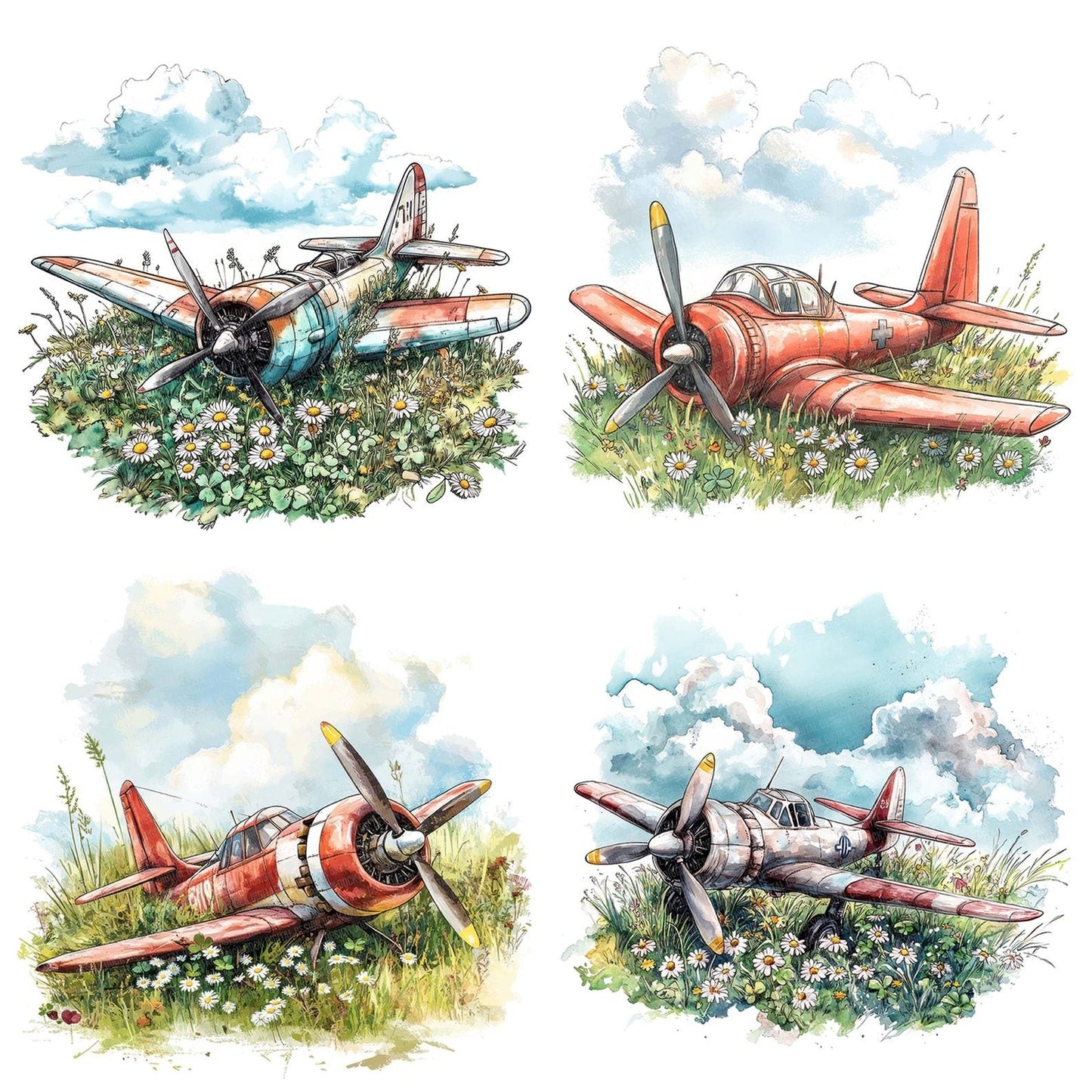 Plane in Wildflowers Clipart Set (DDD006324)