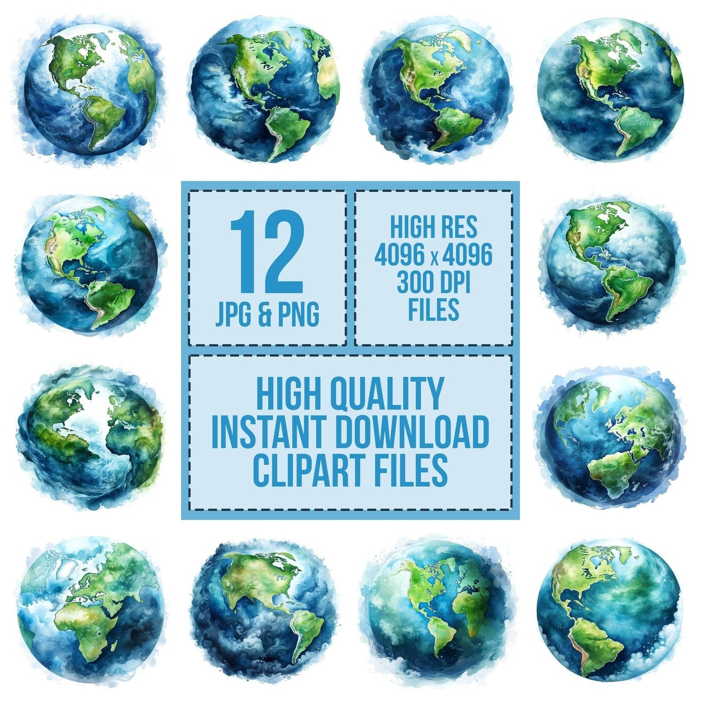 Planet Earth Watercolour Clipart Set (DDD006325)