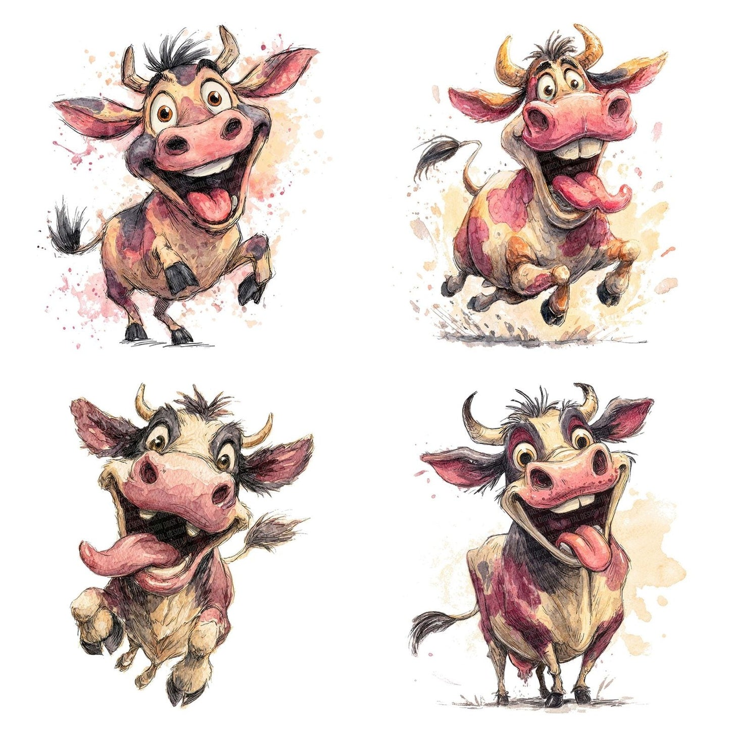 Playful Cow Character Clipart Set (DDD006326)