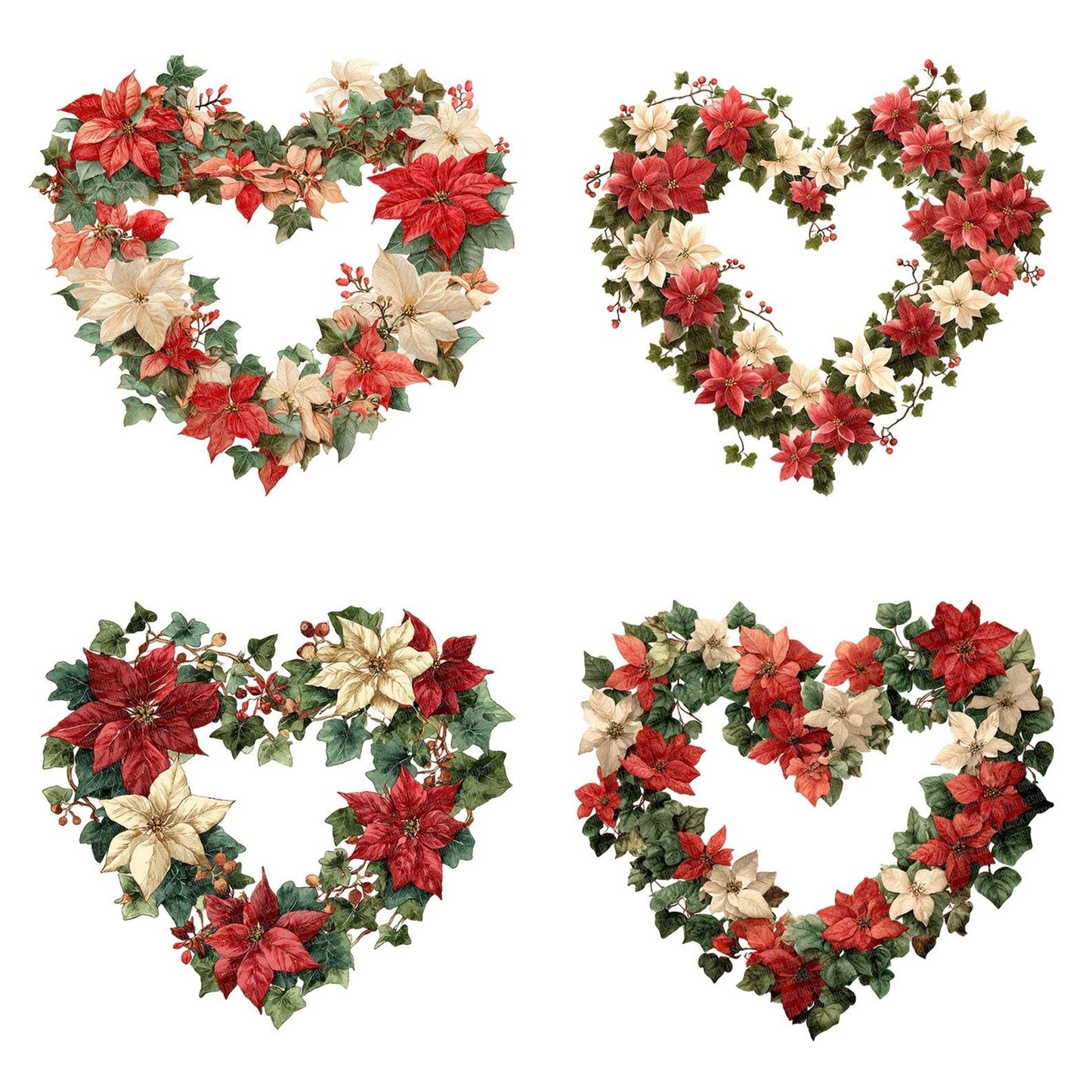 Poinsettia Christmas Heart Clipart Set (DDD006330)