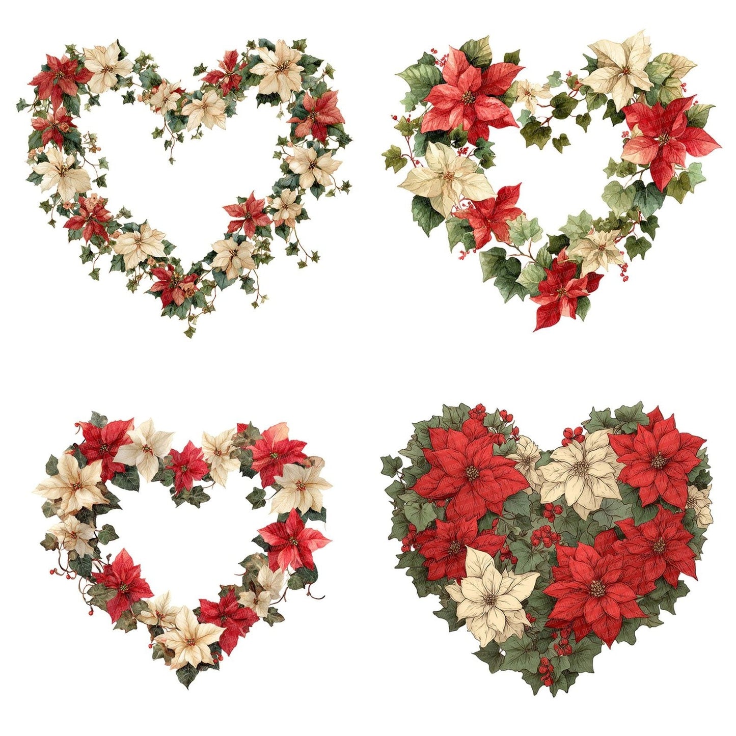 Poinsettia Christmas Heart Clipart Set (DDD006330)
