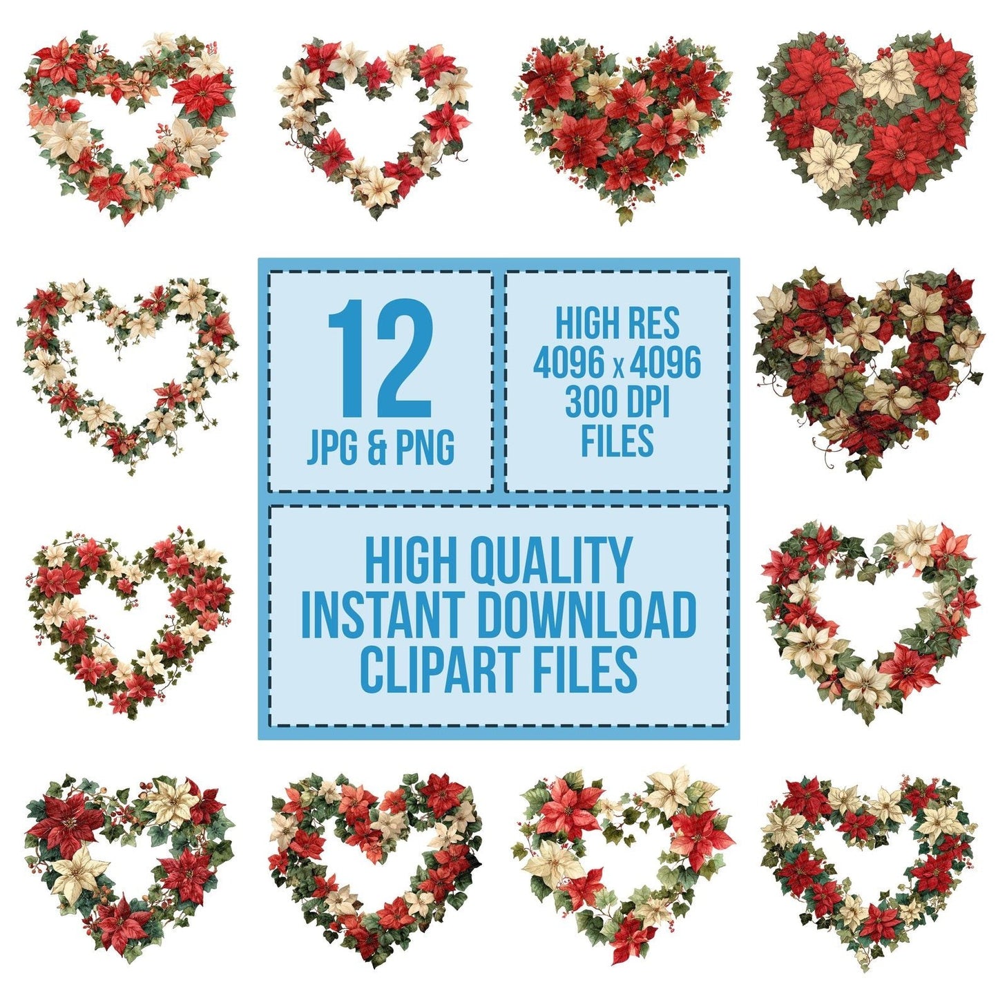 Poinsettia Christmas Heart Clipart Set (DDD006330)