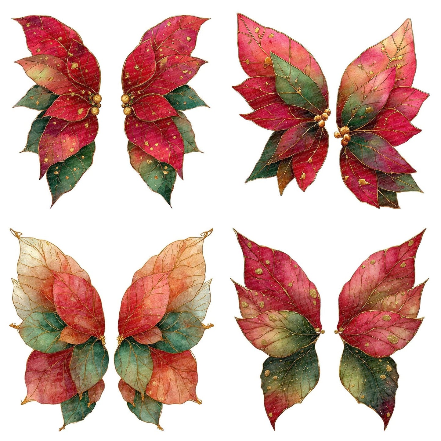 Poinsettia Fairy Wings Clipart Set (DDD006331)