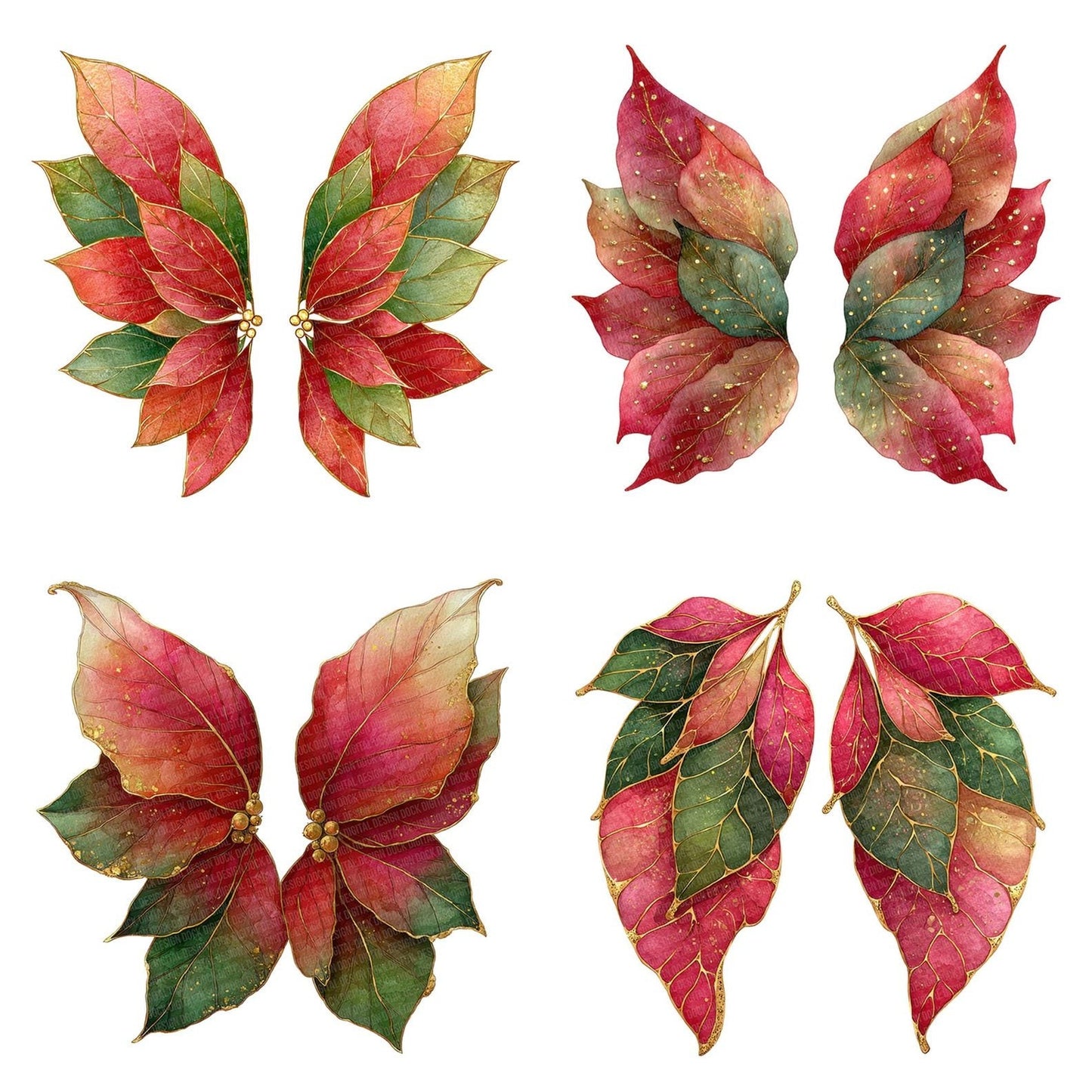 Poinsettia Fairy Wings Clipart Set (DDD006331)