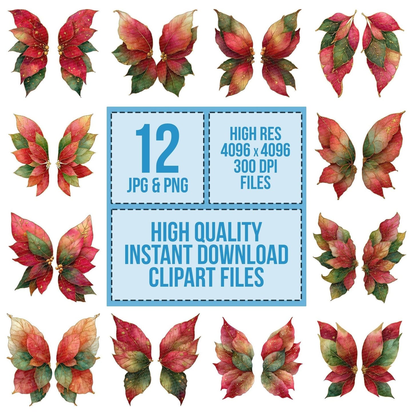 Poinsettia Fairy Wings Clipart Set (DDD006331)