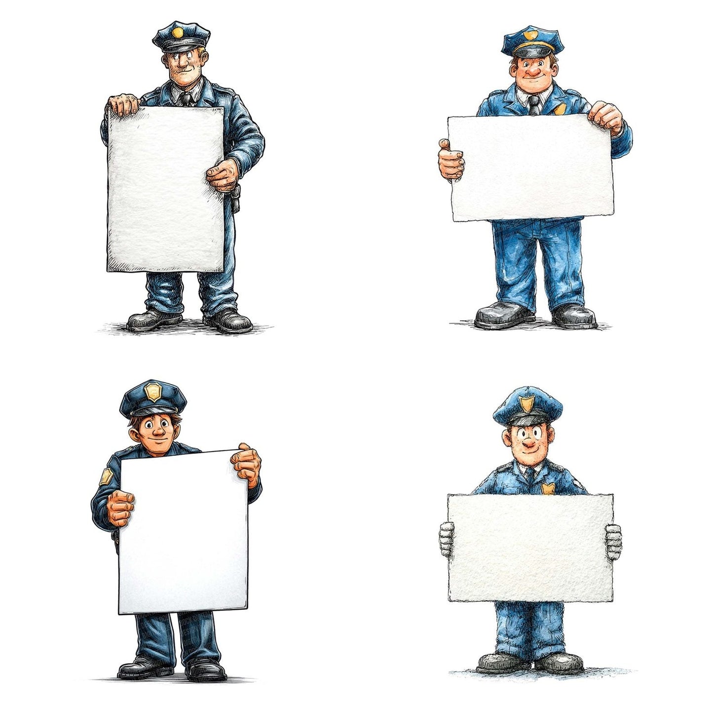 Policeman Holding Blank Banner Clipart Set (DDD006332)