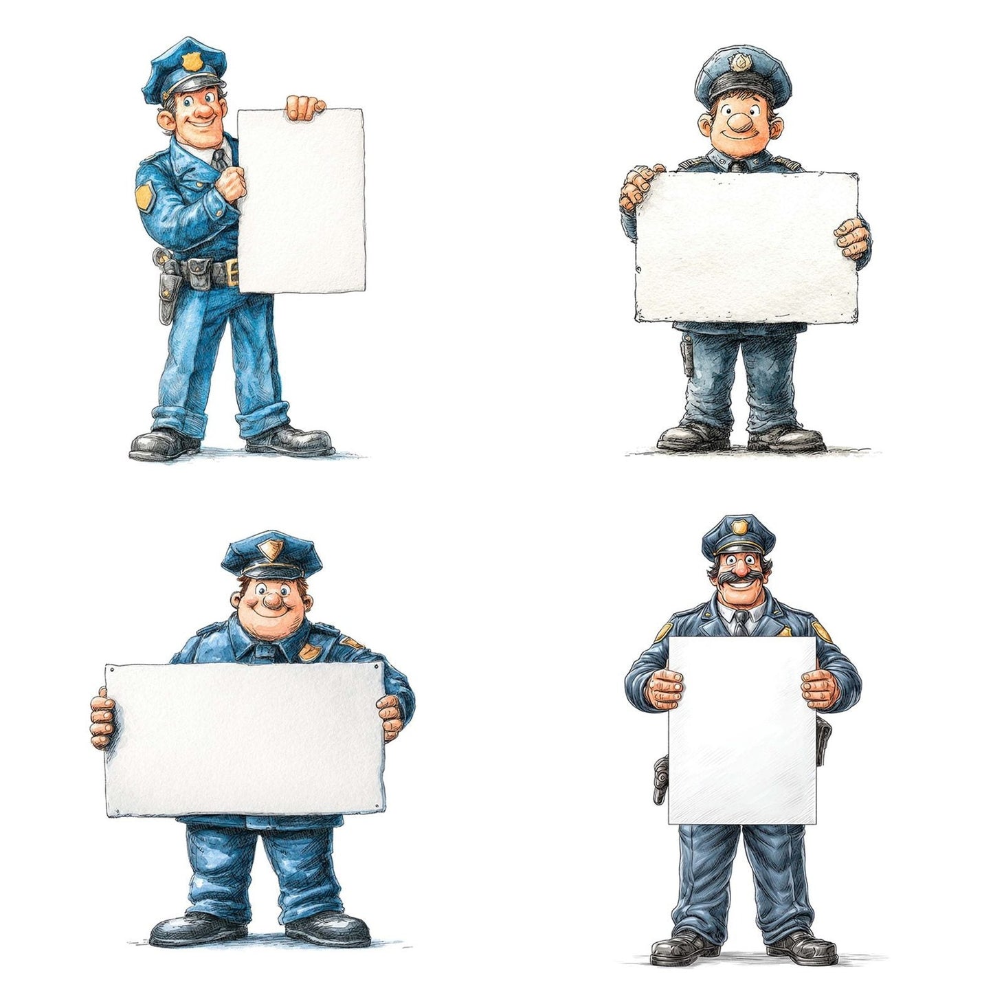 Policeman Holding Blank Banner Clipart Set (DDD006332)