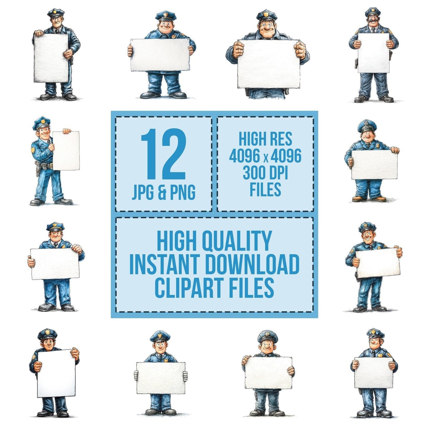 Policeman Holding Blank Banner Clipart Set (DDD006332)