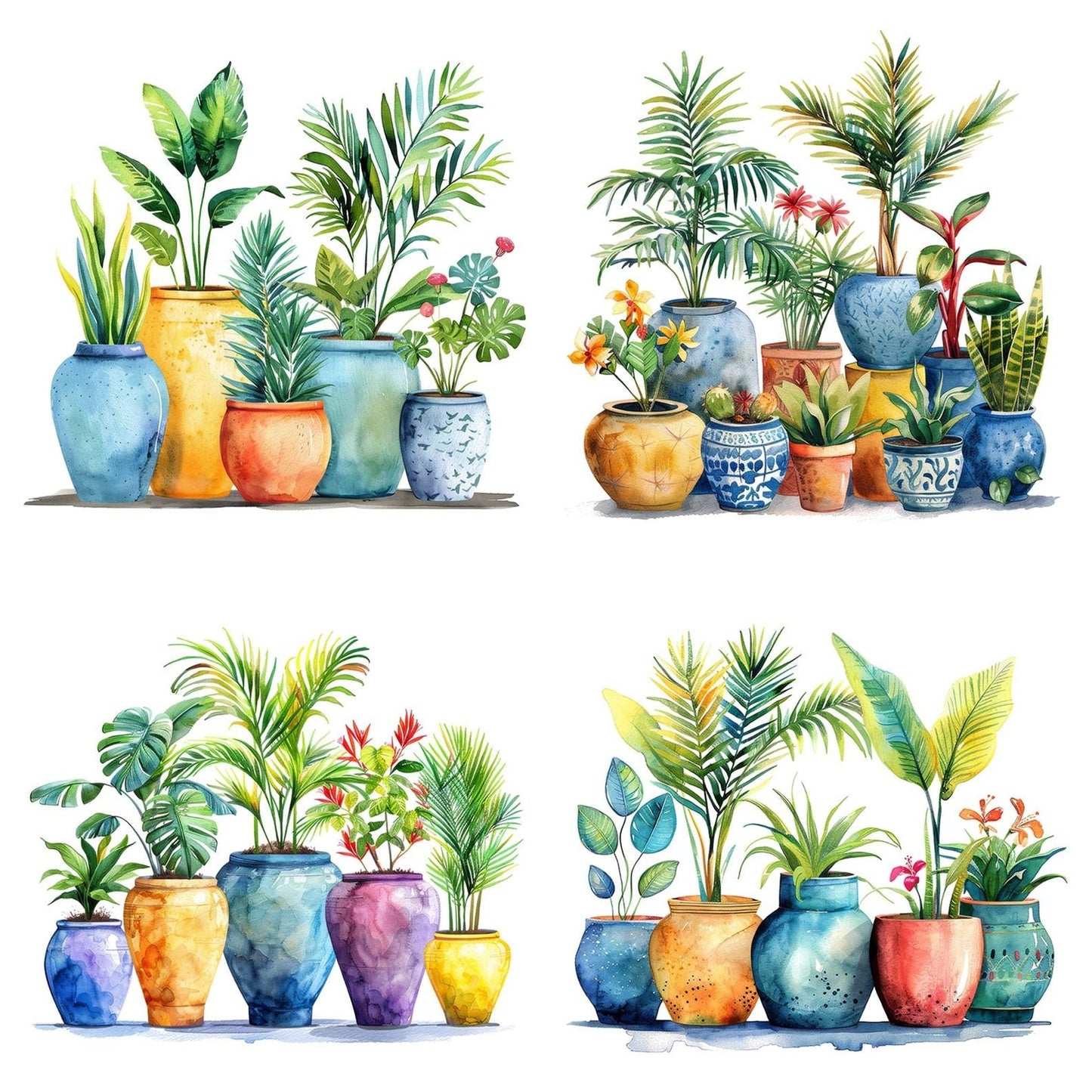 Potted Colourful Tropical Plants Clipart Set (DDD006339)