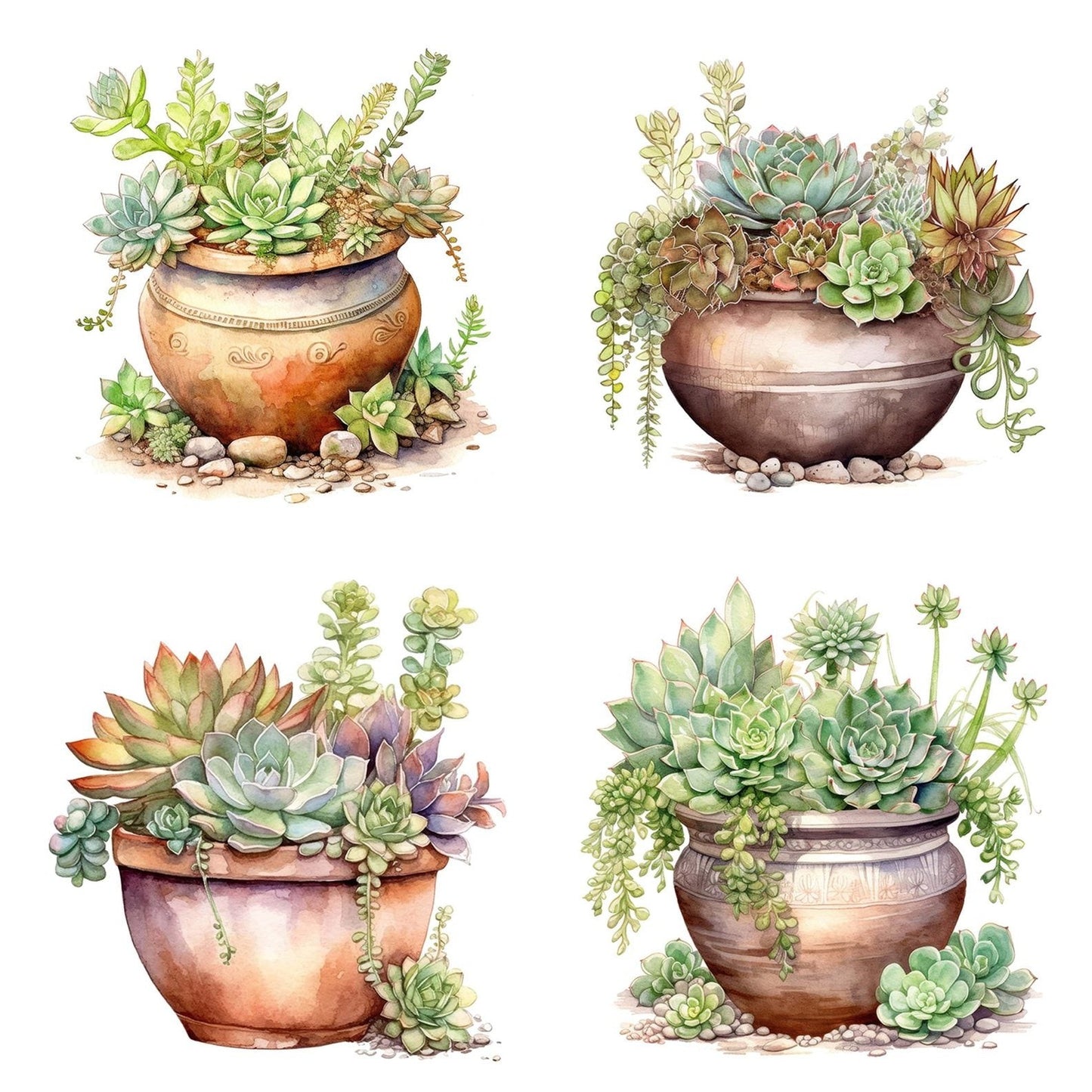 Potted Succulents in Clay Pot Clipart Set (DDD006341)