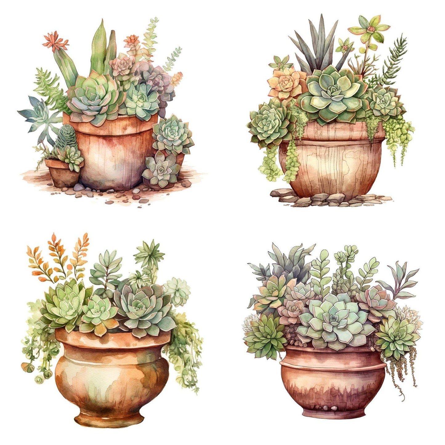 Potted Succulents in Clay Pot Clipart Set (DDD006341)