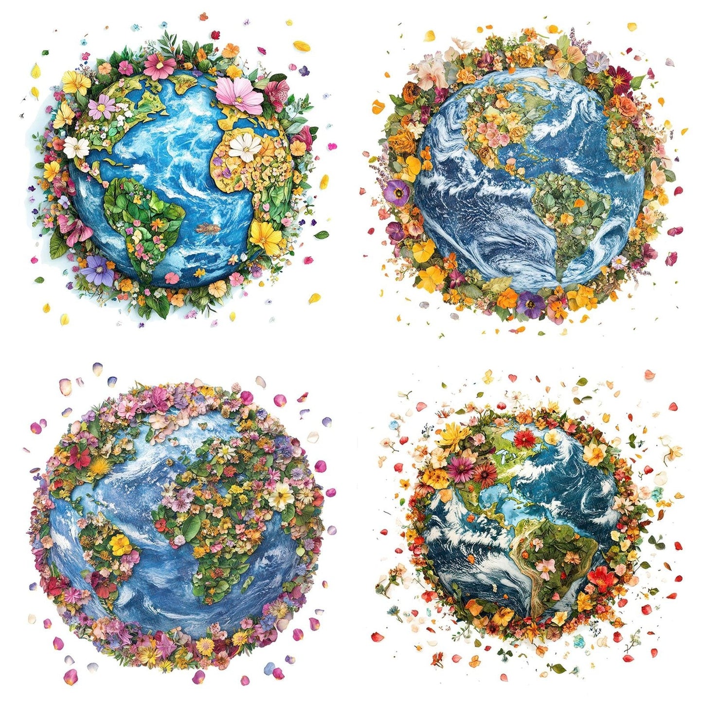 Pressed Flower Earth Map Clipart Set (DDD006350)