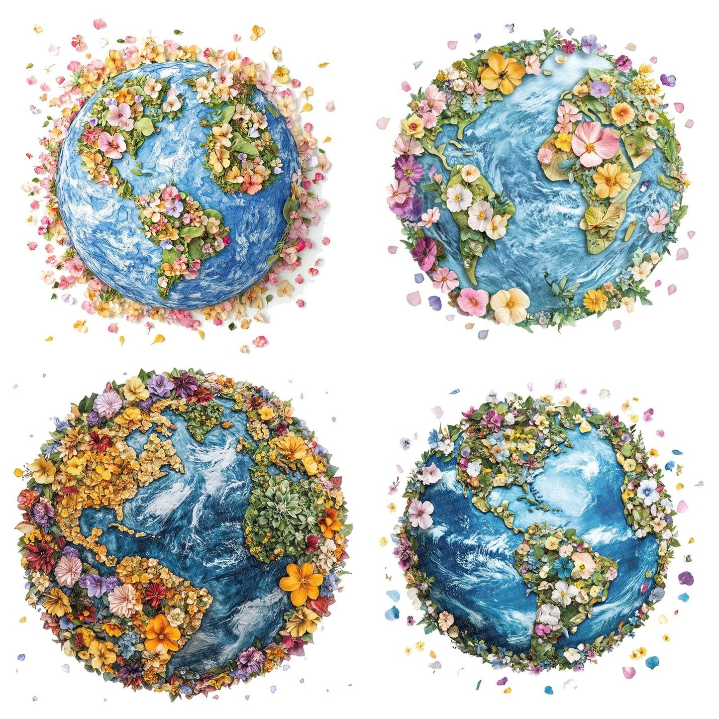 Pressed Flower Earth Map Clipart Set (DDD006350)