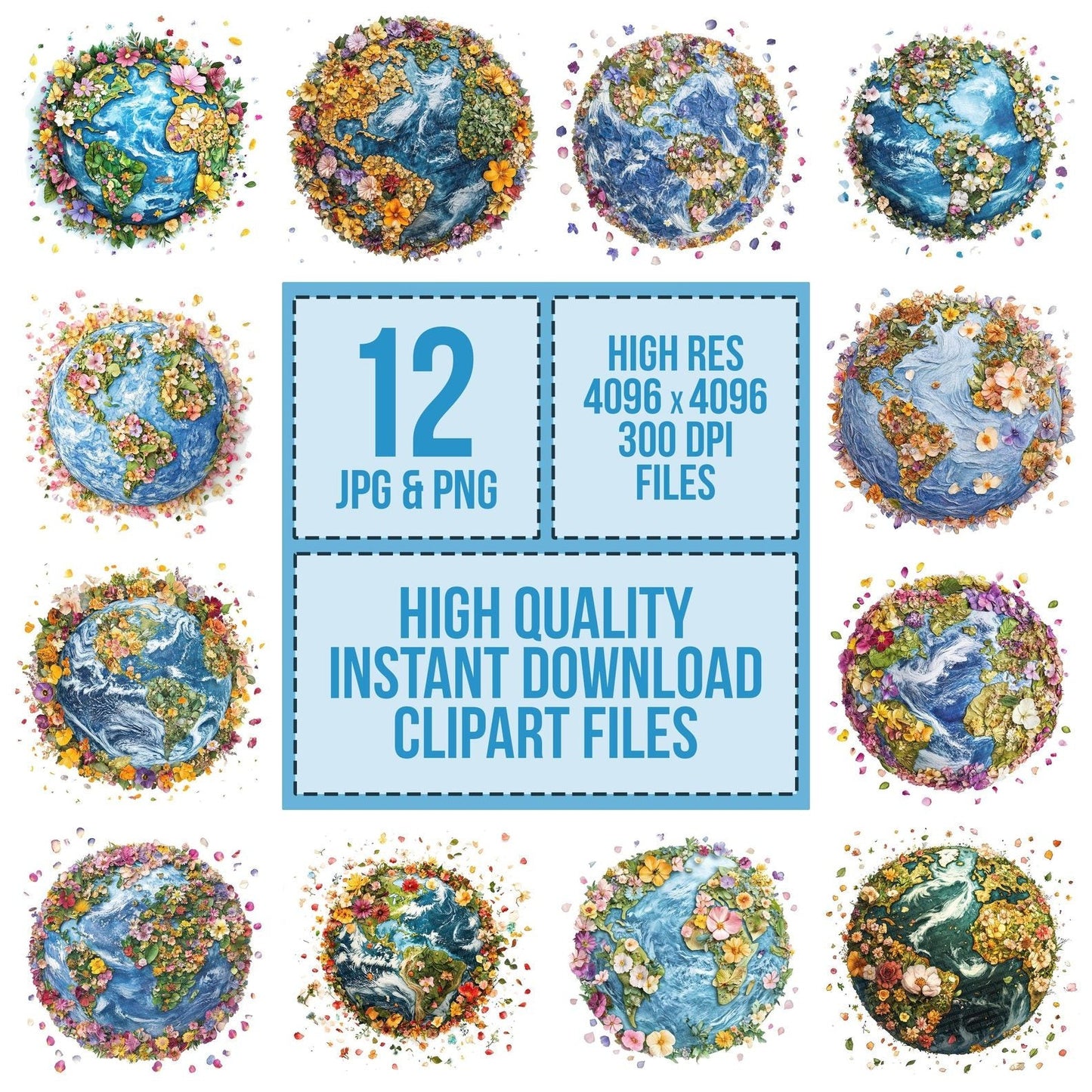 Pressed Flower Earth Map Clipart Set (DDD006350)
