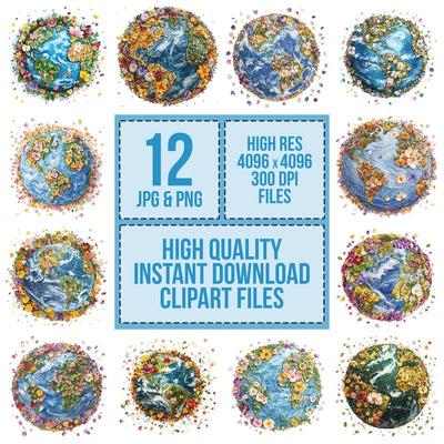 Pressed Flower Earth Map Clipart Set (DDD006350)