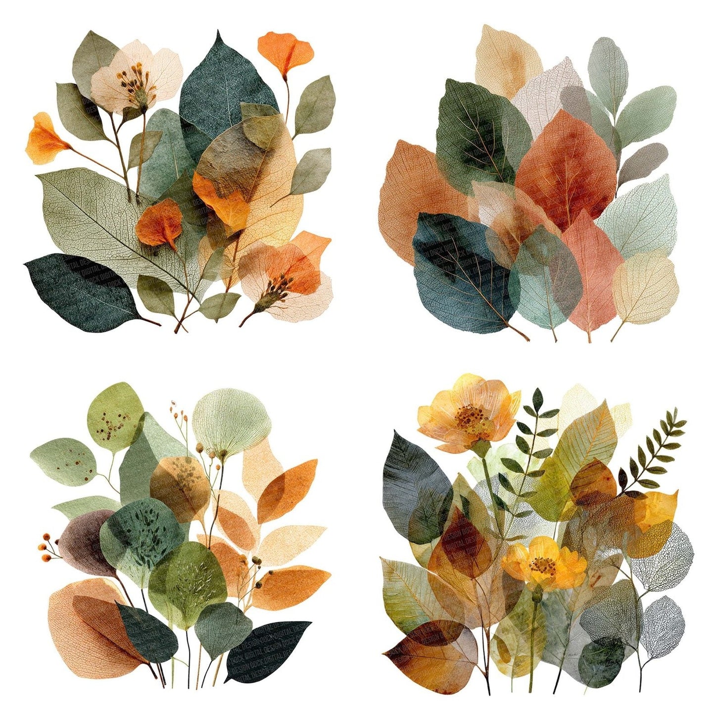 Pressed Leaf Collage Clipart Set (DDD006354)