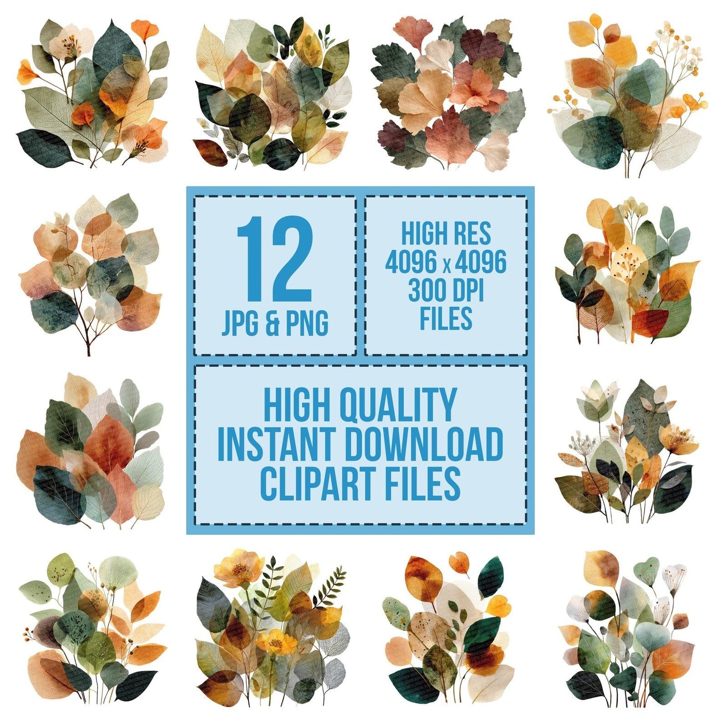 Pressed Leaf Collage Clipart Set (DDD006354)