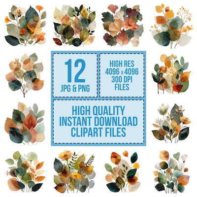Pressed Leaf Collage clipart set cover showing the designs and file details