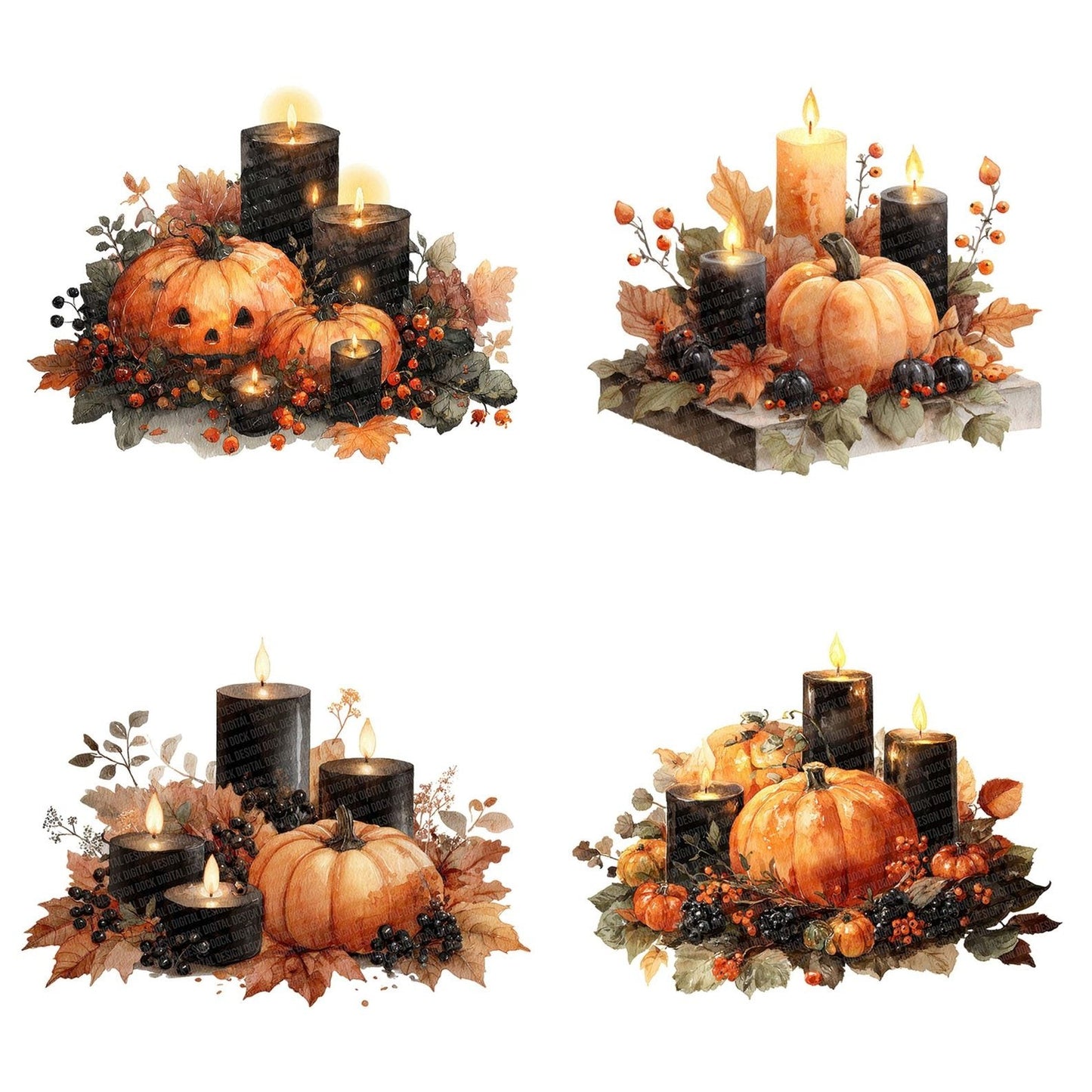 Pumpkin Candle Halloween Centrepiece Clipart Set (DDD006364)