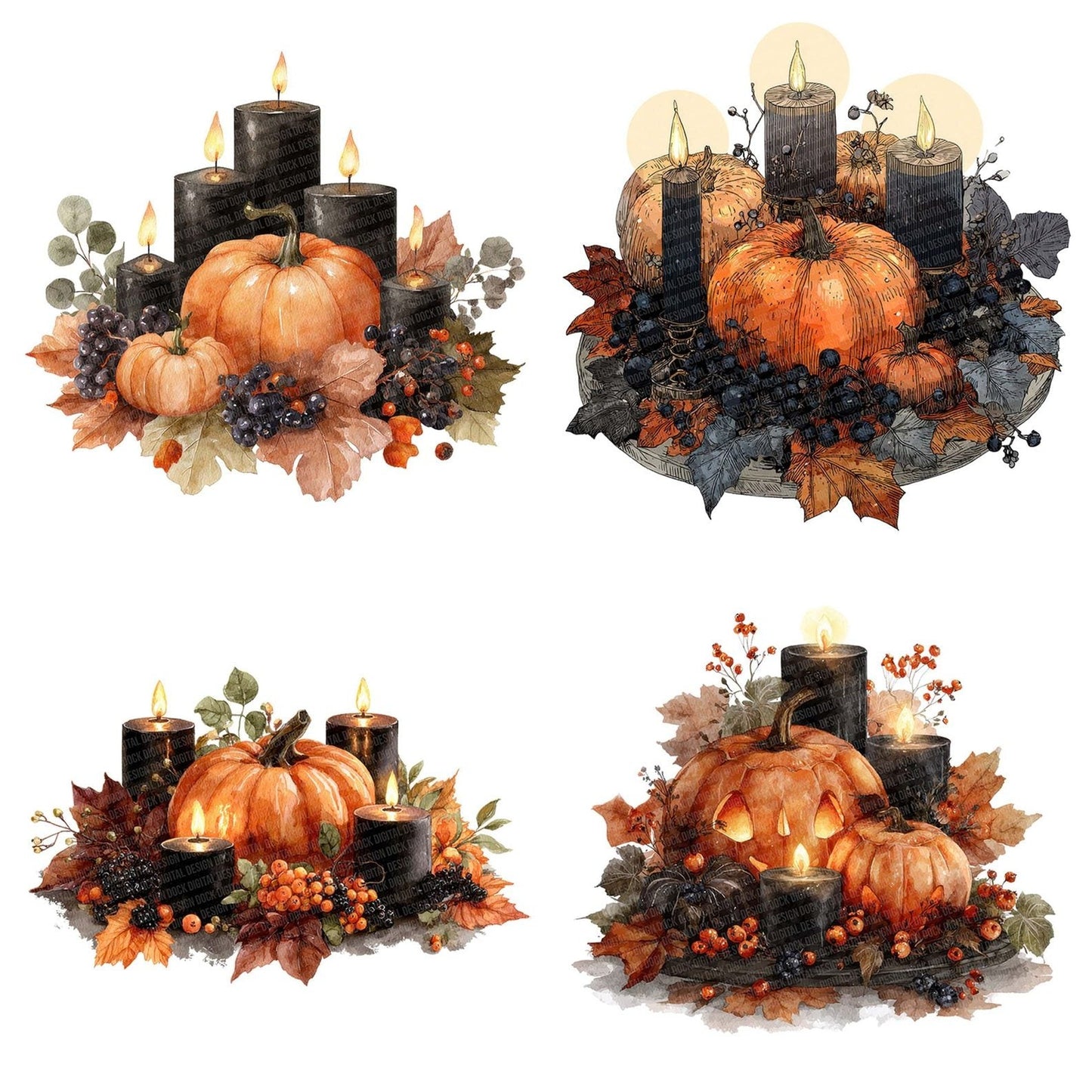 Pumpkin Candle Halloween Centrepiece Clipart Set (DDD006364)