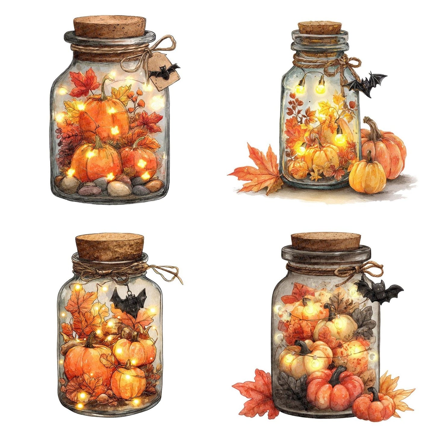 Pumpkin Glow Halloween Jar Clipart Set (DDD006366)
