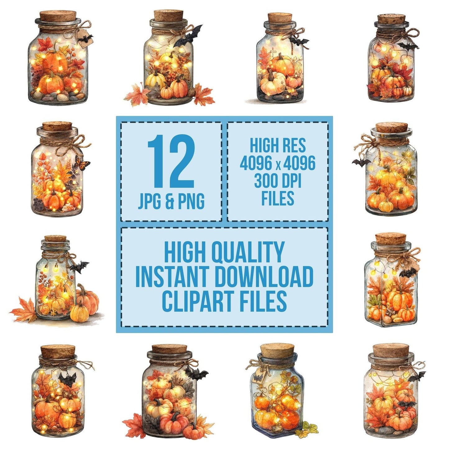 Pumpkin Glow Halloween Jar Clipart Set (DDD006366)